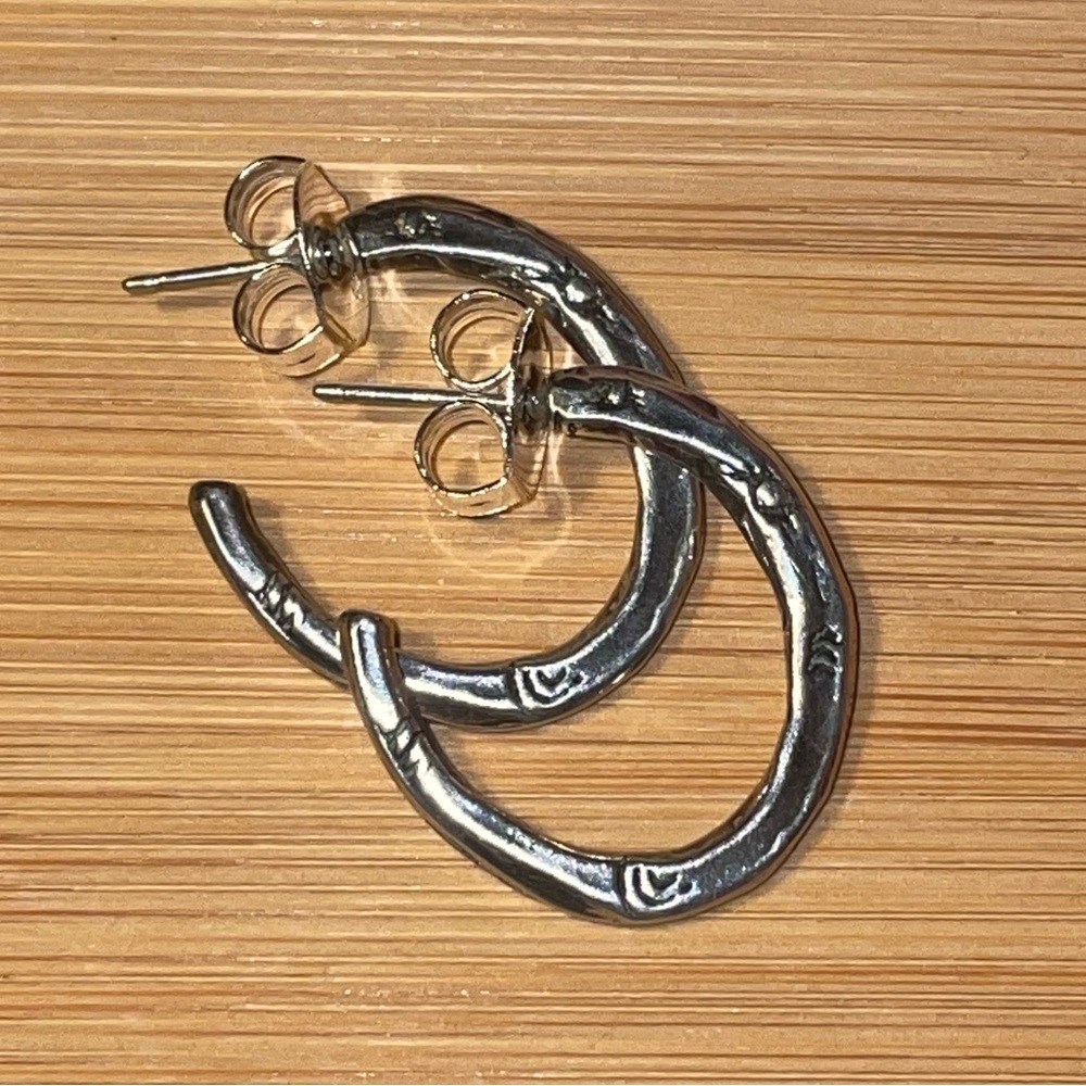 Jes MaHarry Organic Sterling Silver Large Hoop Earrings etched rainbow & sun